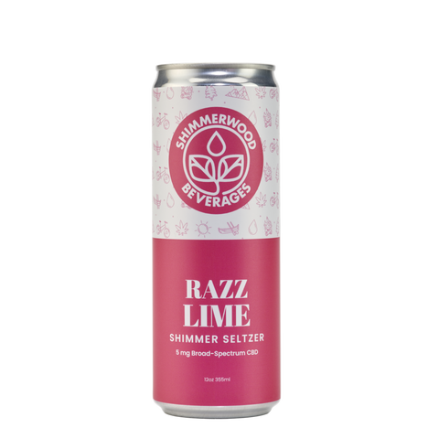 Shimmerwood Beverages Razz Lime Shimmer Seltzer can on a white background